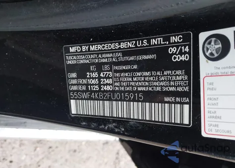 2015 Mercedes-Benz C 300 4Matic из США, поврежденный, VIN 55SWF4KB2FU015915